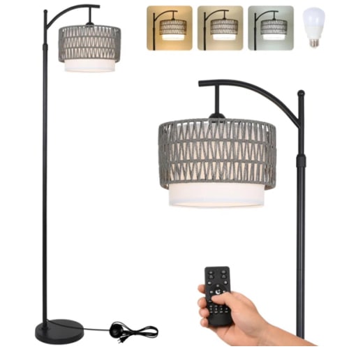 BLACK Arc Standing Lamp With Remote & Dimmable Bulb, Height Adjustable Stand Up Lamp | Wayfair