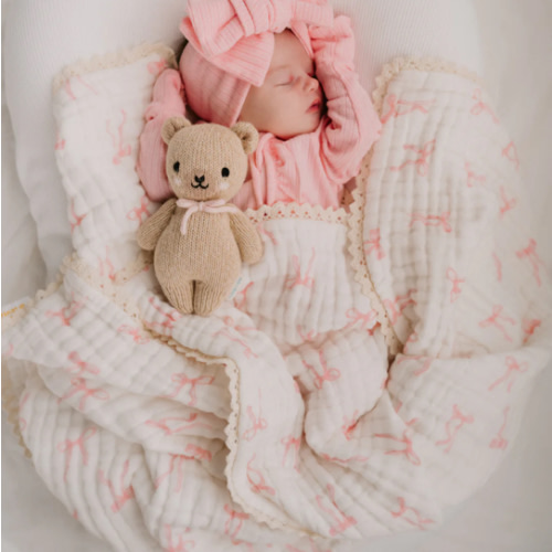 Gauze Lace Blanket | Pink Bows * APRIL PRE-ORDER* – Little and Fern