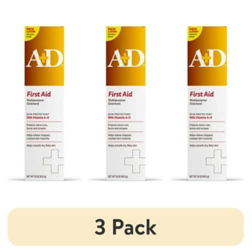 (3 pack) A+D First Aid Ointment, Dry Skin Moisturizer and Skin Protectant with Vitamin A&D, 1.5oz