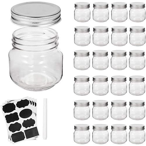 Accguan Mason Jars, glass jar 8OZ With Regular Lids and Bands(Silver), Ideal for Jam,Honey,Wedding Favors,Shower Favors, 24 PACK