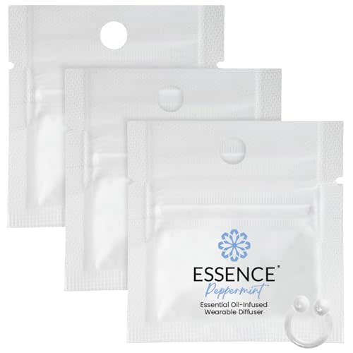 Essence Wearable Aromatherapy Nasal Diffuser – Peppermint Essential Oil Nose Ring Silicone Inhaler for Stress & Mood Support - Made in USA & Travel-Friendly (3 Pack)
