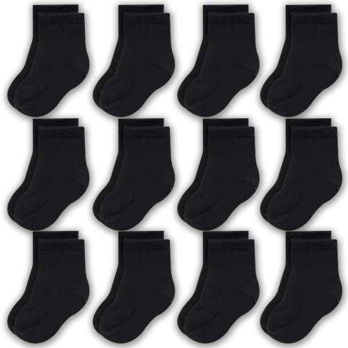 CozyWay Baby Socks Crew Comfy Cotton Socks For Girls and Boys Babies Soft & Breathable Infant - 0-6 Months Unisex Black - 12 Pack
