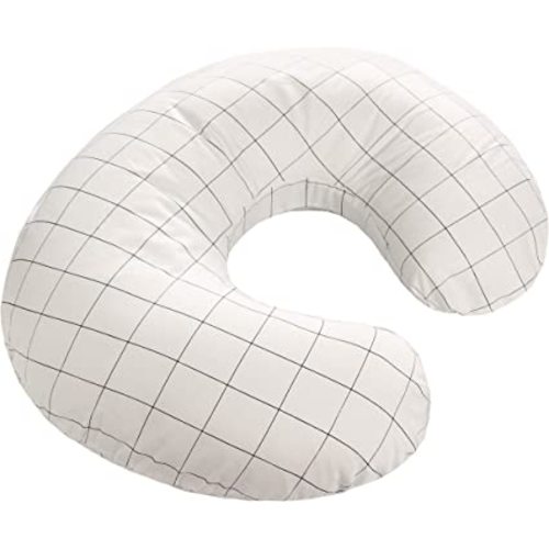 LAT Nursing Pillow Cover,100% Natural Cotton Breastfeeding Pillow Slipcover,Extra Soft and Snug on Baby Nursing Pillow(White Grid)