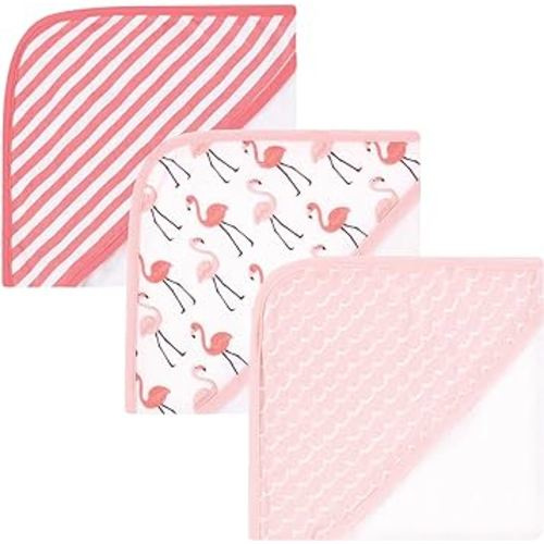 Hudson Baby Unisex Baby Cotton Rich Hooded Towels, Coral Flamingo, One Size