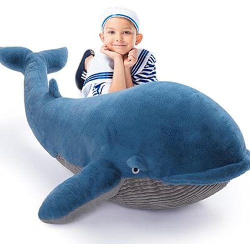MaoGoLan Giant Whale Stuffed Animal Big Stuffed Toy for Kids 43.3in, 4ft Whale Plush Pillow for Hugging, Super Soft & Comfort Gifts for Adults Valentine's Day Christmas
