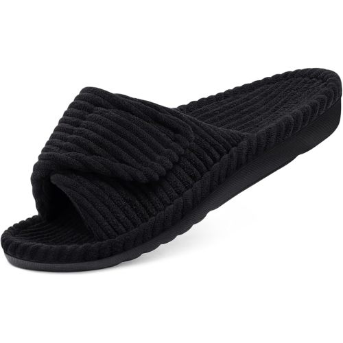 Litfun Orthopedic House Slippers for Women Adjustable Arch Support Indoor Slippers Open Toe Corduroy Bedroom Shoes