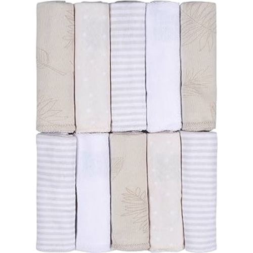Just Born Boys and Girls Newborn Infant Baby Toddler Soft Bath Baby Washcloth Multi Pack, Natural Leaves, 10 Pack