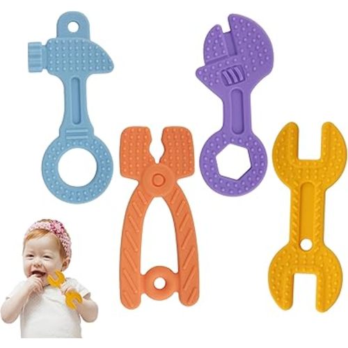 Chuya Baby Teether Toys, Chew Toy, Baby Teething Toys Teething Relief for Infant Toddlers, Hammer Wrench Easy to Hold Silicone BPA-Free (4 Pack)
