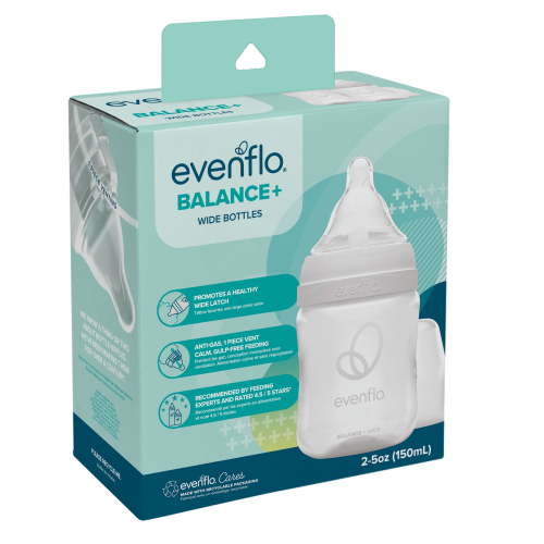 Evenflo Balance+ Wide Neck Baby Bottles, Clear/White, 5oz, 2-Pack