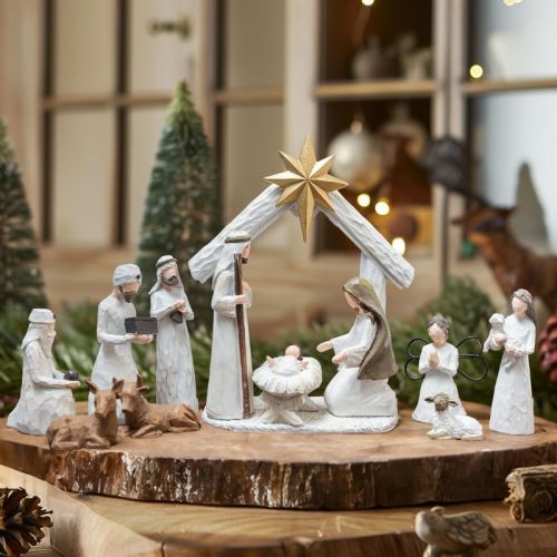Dazzle Bright Christmas Nativity Scene Set, 12 Piece Resin Miniature Holy Family Figurines, Religious Christmas Figurine