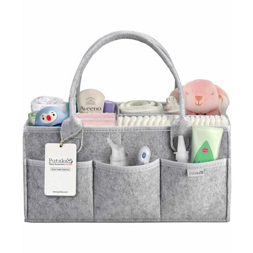 PUTSKA Baby Diaper Caddy Organizer Nursery Basket - A Baby Basket Gift Registry For Baby Shower List. This Is A Baby Must Haves Essentials. Neutral Baby Stuff For Newborn Boy Nursery Decor Or Girl