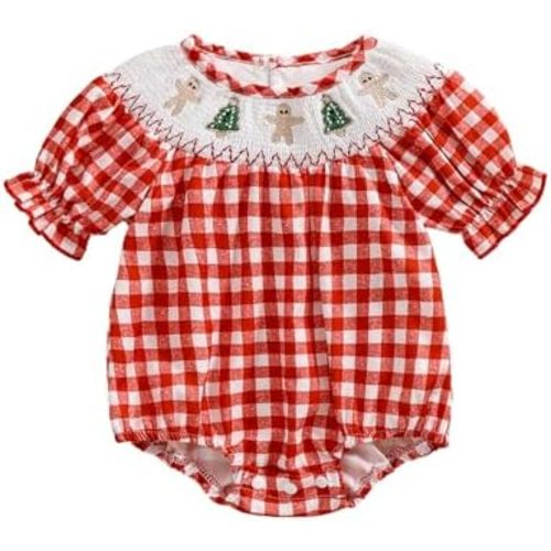 Newborn Baby Girl Smocked Pumpkin Outfit Infant Plaid Bubble Romper Embroidery Halloween Thanksgiving Fall Clothes