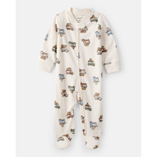 Baby Boy Truck Print Cotton Long-Sleeve Sleep & Play Pajamas - Ivory - Carter's | Carter's