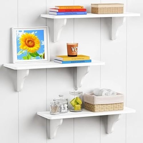 Forbena 24 Inch Wall Shelves for Bedroom Set of 3, Large Bathroom Floating Shelves for Wall, Long Decorative Hanging Arched Shelving Unit for Living Room Kids Girls Room Nursery Office (White)