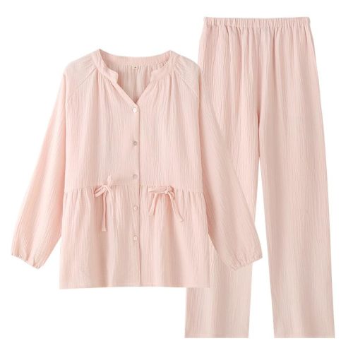 codcm Womens Cotton Pajama Sets Muslin Pj Set V Neck Button Down Shirt and Pants Sleepwear 2 Piece Cute Pj Set