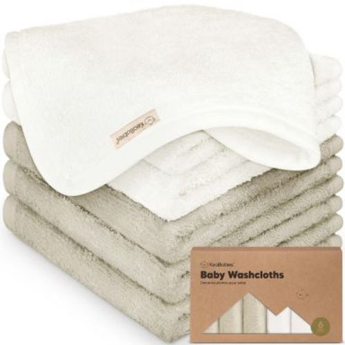 KeaBabies 6pk Deluxe Baby Washcloths, 10x10 Organic and Soft Baby Wash Cloth, Baby Bath Towel, Face Cloths (White/Stone)