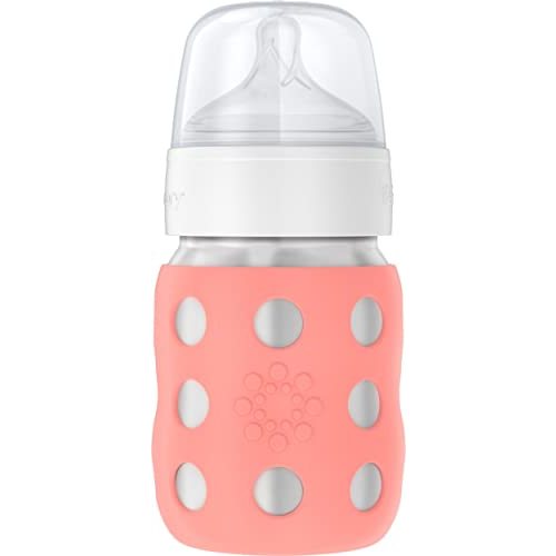 Lifefactory 8-Ounce Stainless-Steel Vacuum-Insulated Wide-Neck Baby Bottle with Stage 2 Nipple (3-6 Months) Cantaloupe (LS2211WCA4)