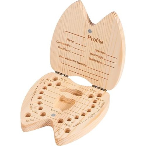 Annhua Tooth Fairy Box Umbilical Cord Keepsake Box for Boys, Wooden Baby Tooth Box Tooth Holders for Kids Keepsake - Storing 20 Shed Milk Teeth, Fetal Hair and Recording Baby Information