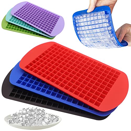 Silicone Mini Ice Cube Trays 3 Pack, 160 Crushed Ice Cube Molds Easy Release Small Ice Cube for Chilling Whiskey Cocktail, Kitchen Gadgets Stackable Ice Trays, Specialty Accessories Tool for Freezer