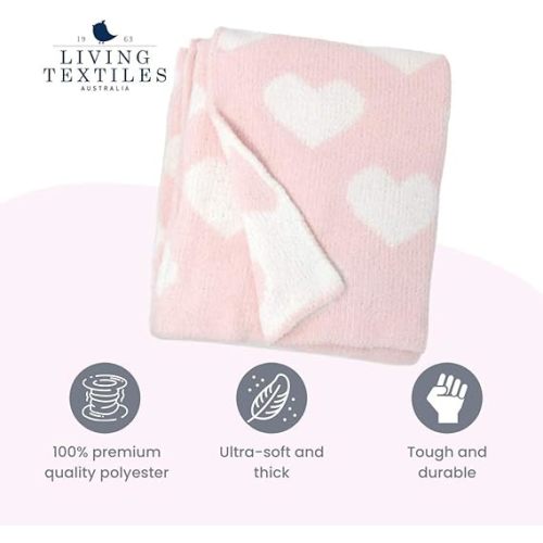Living Textiles Pink Hearts Chenille Soft Baby Blanket Reversible Premium Cozy Fabric for Best Comfort - for Infant,Toddler,Newborn,Nursery,Girl,Throw,Crib,Stroller,Gift, Pink Hearts 40x30