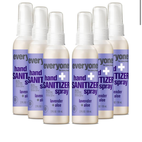 Everyone Hand Sanitizer Spray, 2 Fl Oz (Pack of 6), Lavender and Aloe, Plant Derived Alcohol with Pure Essential Oils, 99% Effective Against Germs