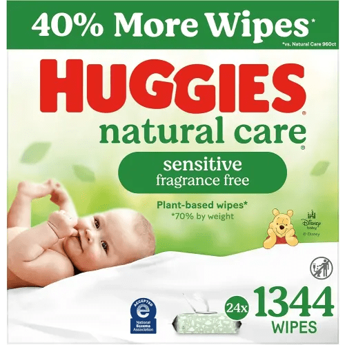 Huggies Natural Care Sensitive Baby Wipes, Unscented, Hypoallergenic, 99% Purified Water, 24 Soft Packs of 56 (1344 Wipes Total)