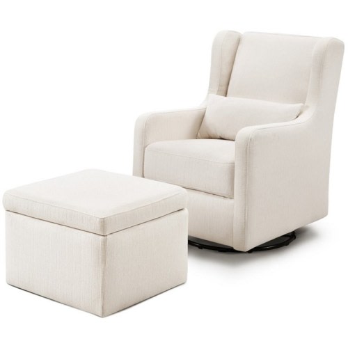 Carter&#39;s By DaVinci Adrian Swivel Glider with Storage Ottoman in Cream Linen