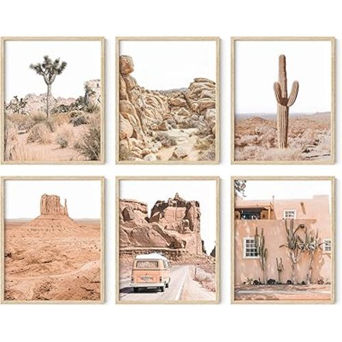 HAUS AND HUES Desert Succulent Wall Art - Botanical Prints Set of 6, Botanical and Cactus Art Prints Wall Art, Cactus Art Wall Decor, Botanical Art Set Kitchen Prints (Beige Frame, 8x10)