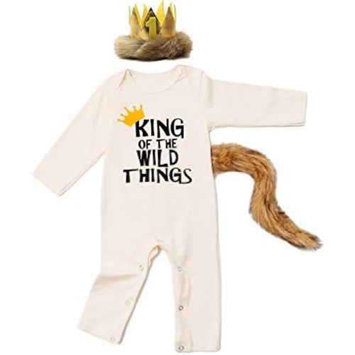 Baby Boy First Birthday Outfit Baby 1st Birthday Outfit Set King of The Wild Things Romper with Crown and Tail