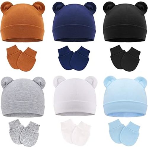 BQUBO Newborn Baby Hats Mittens Set for Boys Girls Hospital Hat Beanie Infant Caps Baby Gloves