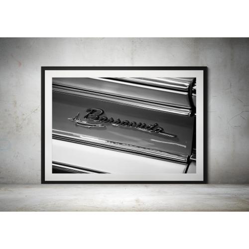 1968 Plymouth Barracuda Emblem Close-Up Print – Iconic Mopar Muscle Car Logo with Barracuda Fish Design, Classic Car Decor