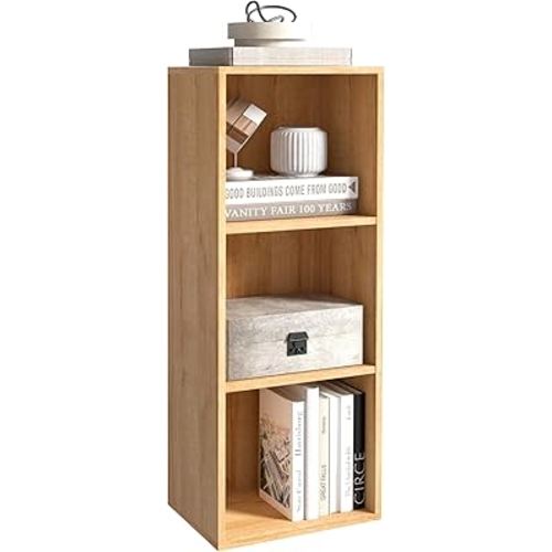 Wooden 3 Cube Storage Organizer, 3 Tier Storage Cubes Storage Display Cubby, Versatile Cubes Shelf and Cubby Organizer for Any Space (Oak, 3 Cube-W(11.8inch)