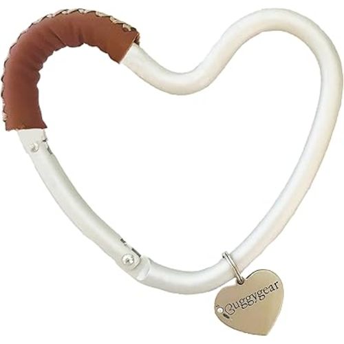 Buggy Heart Hook by BUGGYGEAR Silver Aluminum/Brown Leather- The Perfect Way to Carry Your Baby Diaper Bag - Use The Hook on Your Stroller Handle Bars and Let The Hooks Do The Work Buggy Gear