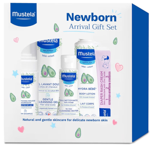 Mustela Newborn Arrival Gift Set - Baby Skincare & Bath Time Essentials - Natural & Plant Based - 5 Items Set