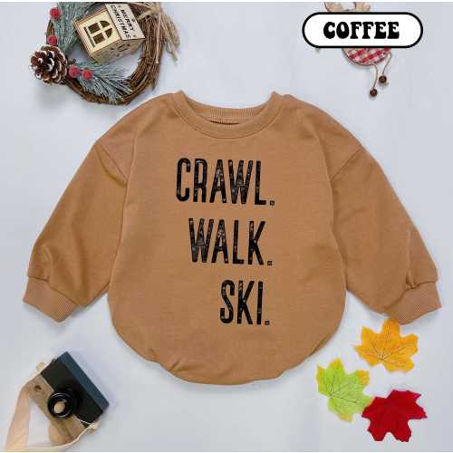 Crawl Walk Ski Baby Romper Sweatshirt, Skiing Lover Baby Bodysuit, Ski Gifts, Adventure Baby Clothes, Pregnancy Reveal, Baby Shower Gift