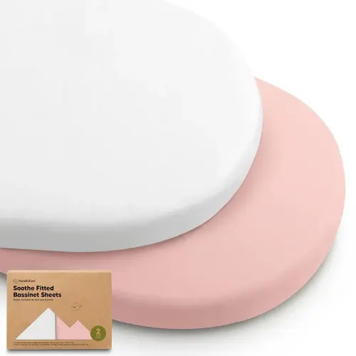 2-Pack Organic Bassinet Sheets for Girls, Boys - 100% Cotton Bassinet Mattress Sheets Compatible with Halo Bassinest Swivel Sleeper, Graco, Baby Delight, Chicco, Unisex Fitted Bassinet Sheets (Rose)