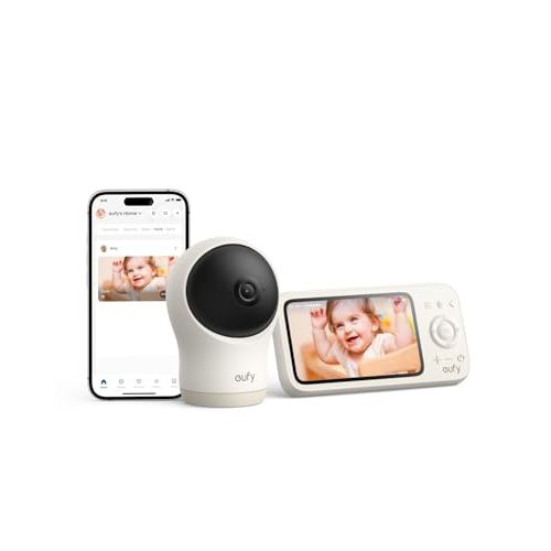 eufy Baby Monitor C10 with 2K HD Camera, 4.5" 480p Display, 4 Zoom, Pan-Tilt, Night Vision, Hybrid Wi-Fi & No Wi-Fi Connection, 12 H Battery, Motion, Cry, Noises, Temperature Alters, 2-Way Talk, VOX
