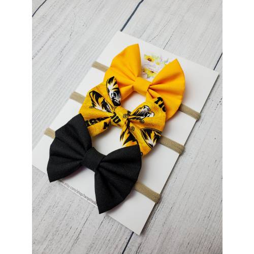 Mizzou Fabric hair bows - set of 3 baby bows - University of Missouri Columbia - Tigers - Black and Gold bows - football basketball bows