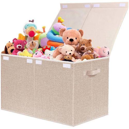 VERONLY Large Toy Box Chest Storage with Lid - Collapsible Kids Toys Boxes Organizer Bins Baskets with Handles for Boys, Girls, Nursery, Playroom, Clothes, Blanket, Bedroom(Beige)