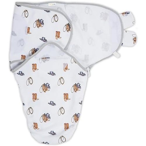 LollyBanks Baby Swaddle, 100% Organic Cotton Baby Boy Essentials Swaddle Sack 0-3 Months, Newborn Swaddle with Easy Change Zipper, Baby Swaddle Blanket Wrap, Baby Registry Must Haves (Cowboy Outfit)