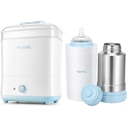 Bottle Electric Steam Sterilizer and Dryer Bundle with Portable Travel Baby Bottle Warmer Plus