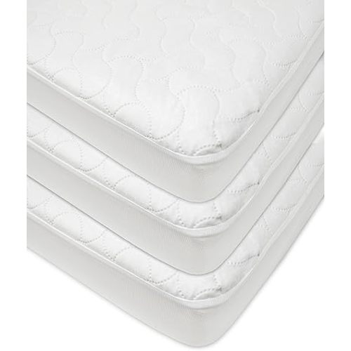 American Baby Company 3 Pack Waterproof Fitted Crib and Toddler Mattress Protector, Quilted and Noiseless Crib & Toddler Mattress Pad Cover, White, 52"x28"x9"