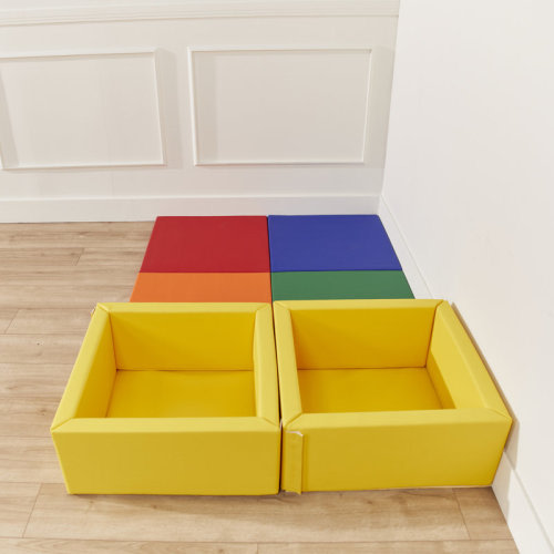 ECR4Kids SoftZone Play Patch Activity Mat and Toy Bins, Beginner Playset, Earthtone, 6-Piece | Wayfair