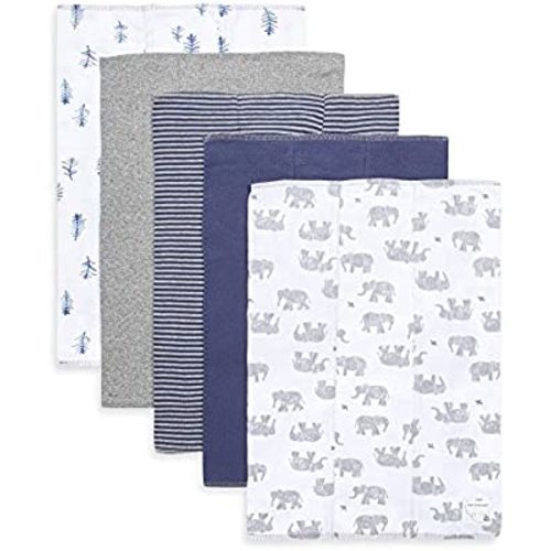 Burt's Bees Baby - Burp Cloths, 5-Pack Extra Absorbent 100% Organic Cotton Burp Cloths (Wandering Elephants)