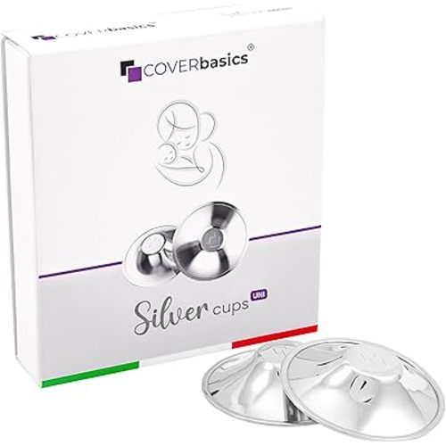 Original Italian Silver Nursing Cups - Nipple Shields for Breastfeeding - Helps Soothe and Protect Sore Nipples - Dermatologically Tested - Medical Device FDA-Registered (Universal Fit)