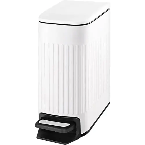 Slim Bathroom Trash Can with Lid Soft Close, 6 Liter / 1.6 Gallon Stainless Steel Garbage Can with Removable Inner Bucket, Foot Pedal, Small Trash Cans for Bedroom, Office, Kitchen (White)