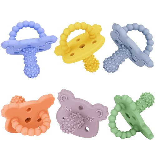 Seeway Teether Pacifier, Infant Teething Relief, Safe Chewing BPA Free | Food-Grade Silicone,Baby Teething Toys,Massaging Bumps,Easy to Hold,Freezable,Soothes Sore Gums,6 Pack
