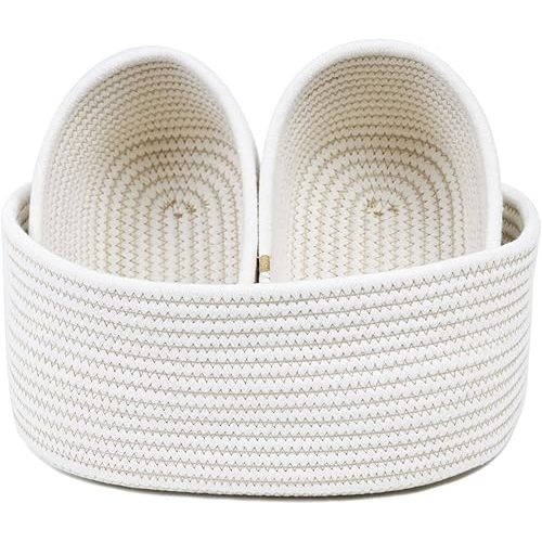 Small Woven Basket, Set of 3 Cotton Rope Baskets for Gifts, Small Baskets for Organizing, Cute Baby Decorative Storage Baskets Bins for Shelves Nursery
