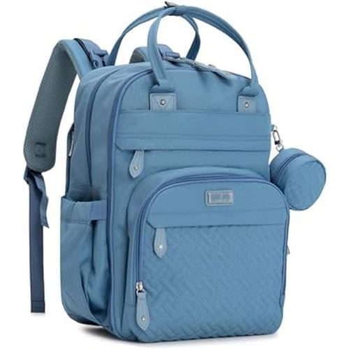 BabbleRoo Diaper Bag Backpack - Baby Essentials Travel Tote - Multi function Waterproof Diaper Bag, Travel Essentials Baby Bag with Changing Pad, Stroller Straps & Pacifier Case - Unisex, Light Blue