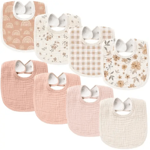 Konssy Muslin Baby Bibs 8 Pack Baby Bandana Drool Bibs Cotton for Unisex Boys Girls, 8 Solid Colors Set for Teething Drooling